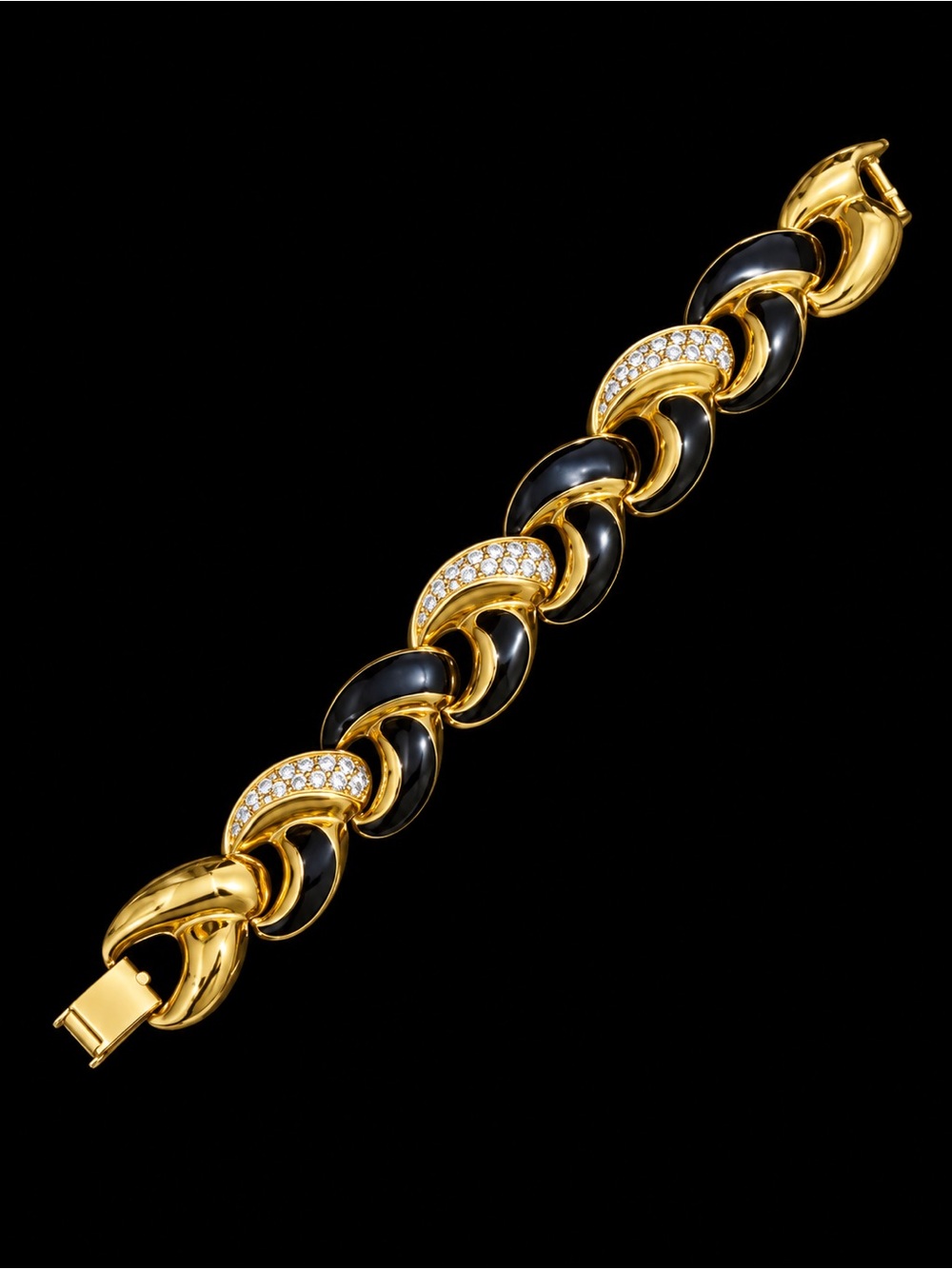 Gold and Black Chain Link Bracelet with Crystal Accents - Women Jewelry